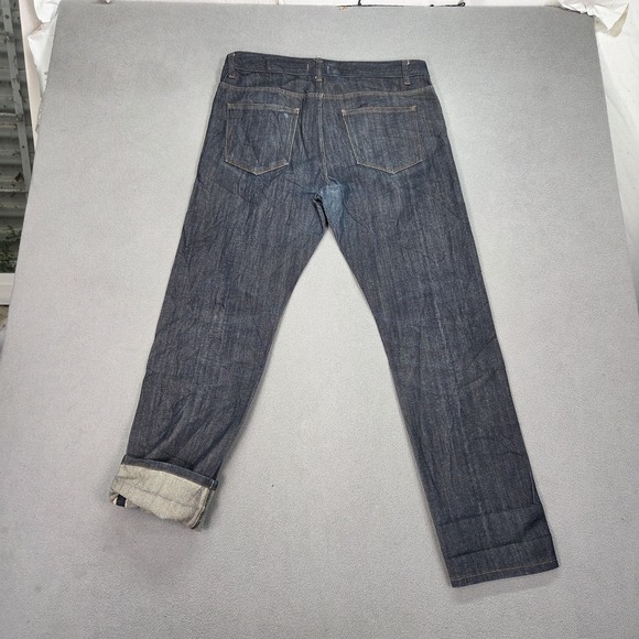 Selvedge Jeans Mens 34x31 Blue Raw Indigo Denim Tapered Regular Fit Pants - Picture 2 of 13